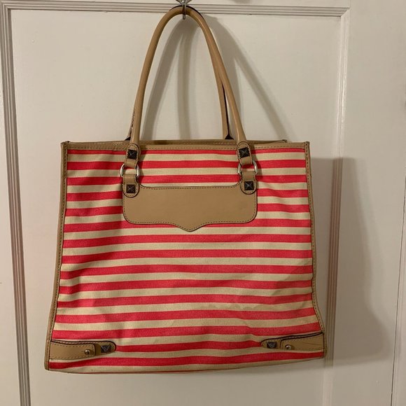 Rebecca Minkoff cream/pink striped canvas tote - Picture 2 of 4